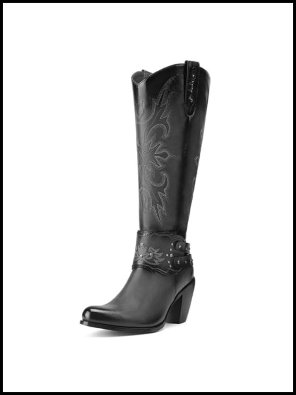 Rollda Women's Knee High Cowboy Boots Western Embroidered Synthetic Leather